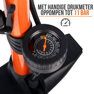 Strex Fietspomp - Drukmeter - 11 Bar – Bal pomp - Oranje