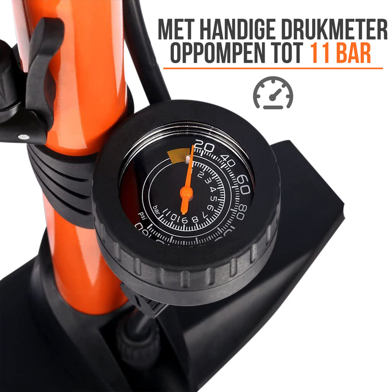 Strex Fietspomp - Drukmeter - 11 Bar – Bal pomp - Oranje
