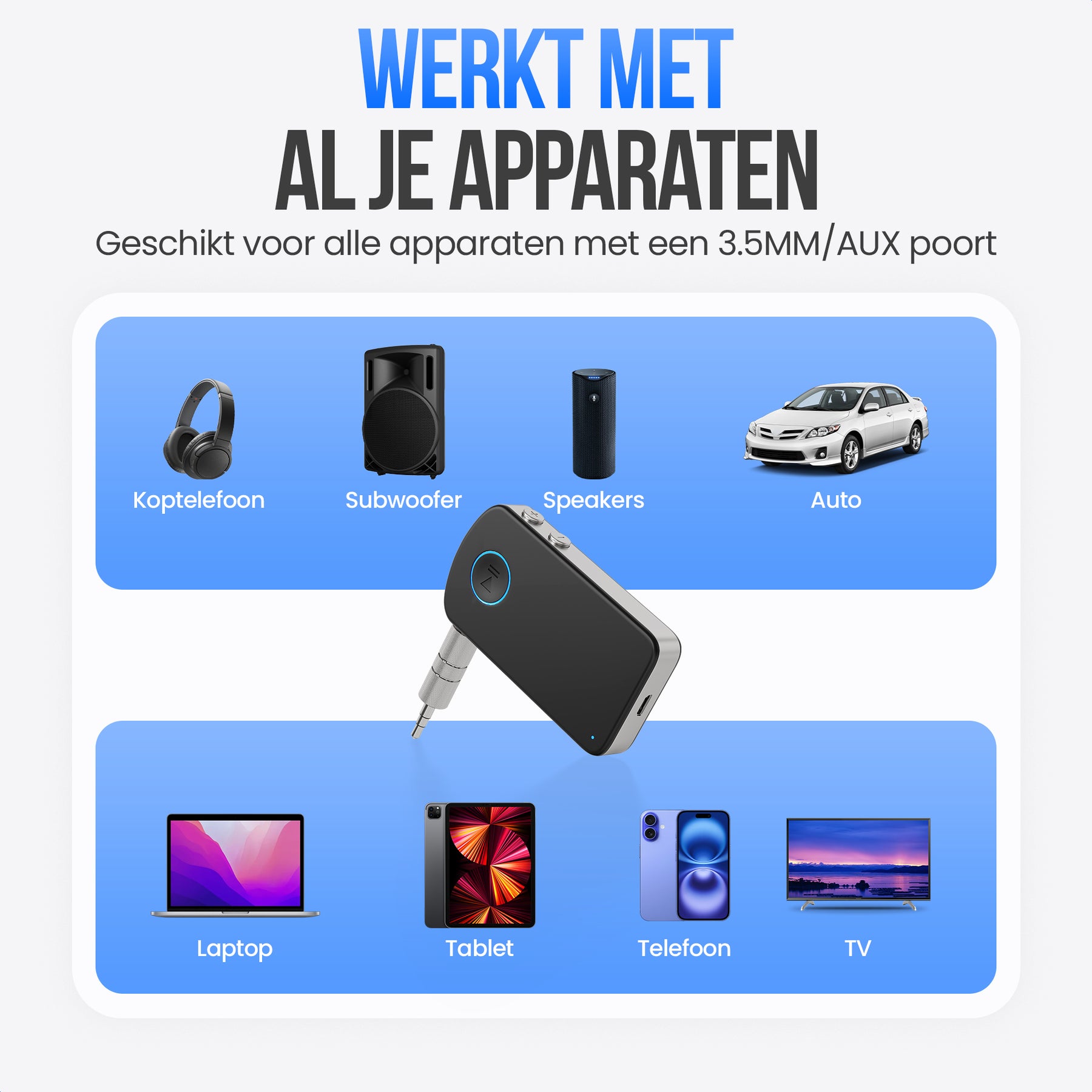 Strex Bluetooth Receiver - BT 5.4 - 3.5MM AUX - Bluetooth Ontvanger - Handsfree Bellen - Bluetooth Audio Receiver - Bluetooth Auto via AUX