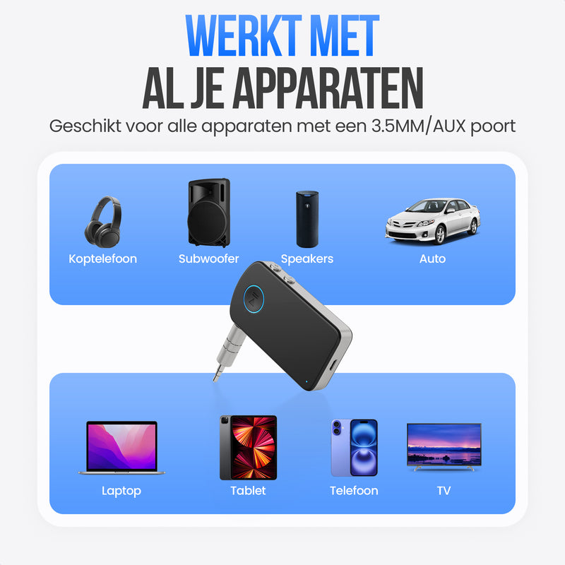 Strex Bluetooth Receiver - BT 5.4 - 3.5MM AUX - Bluetooth Ontvanger - Handsfree Bellen - Bluetooth Audio Receiver - Bluetooth Auto via AUX