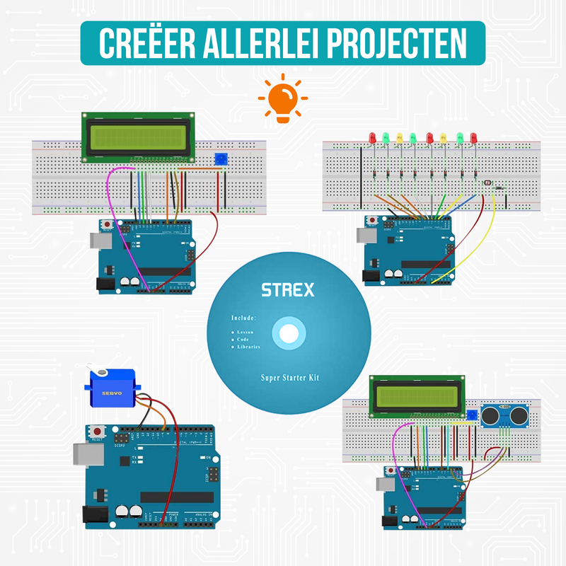 Strex Starter Kit geschikt voor Arduino - ATmega328P - 244 Delig - In Plastic Opbergdoos