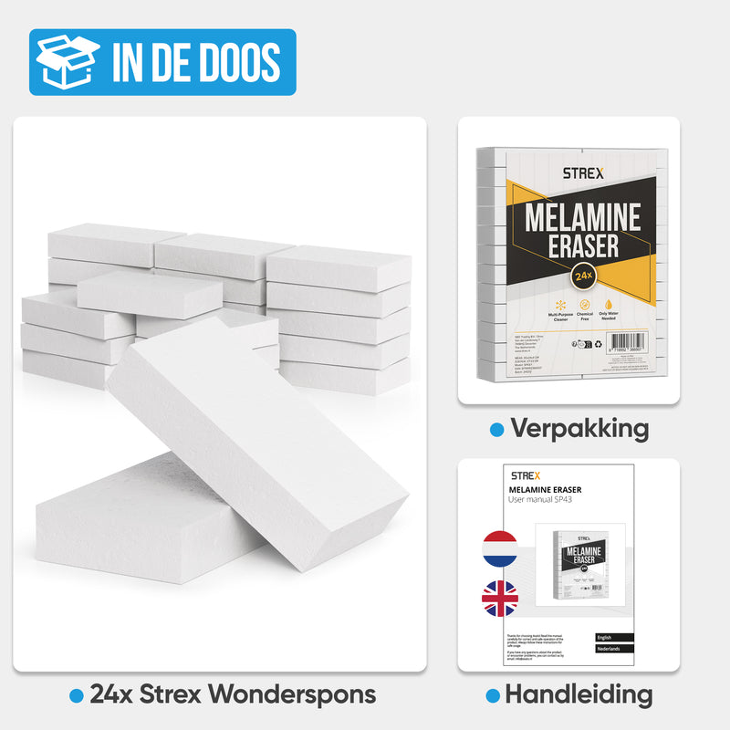 Strex Wonderspons 24 stuks - Melamine Spons - Wondersponsjes - Spons - Schoonmaaksponzen - Vlekken Verwijderen - Geschikt Voor Alle Oppervlakken