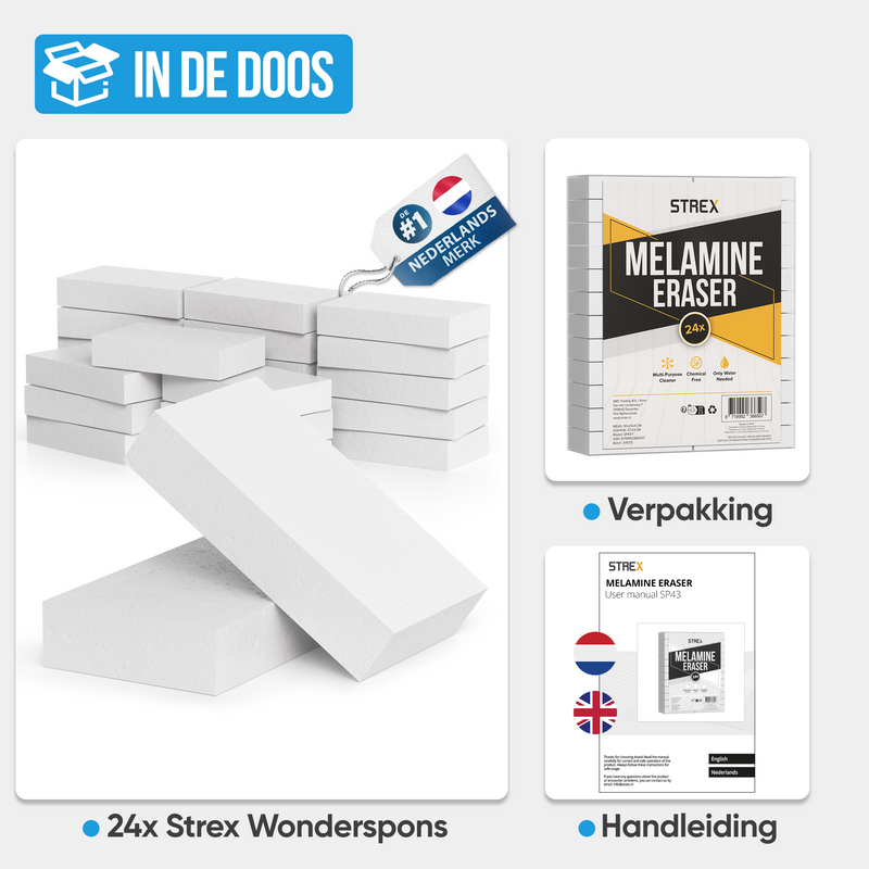 Strex Wonderspons 24 stuks - Melamine Spons - Wondersponsjes - Spons - Schoonmaaksponzen - Vlekken Verwijderen - Geschikt Voor Alle Oppervlakken