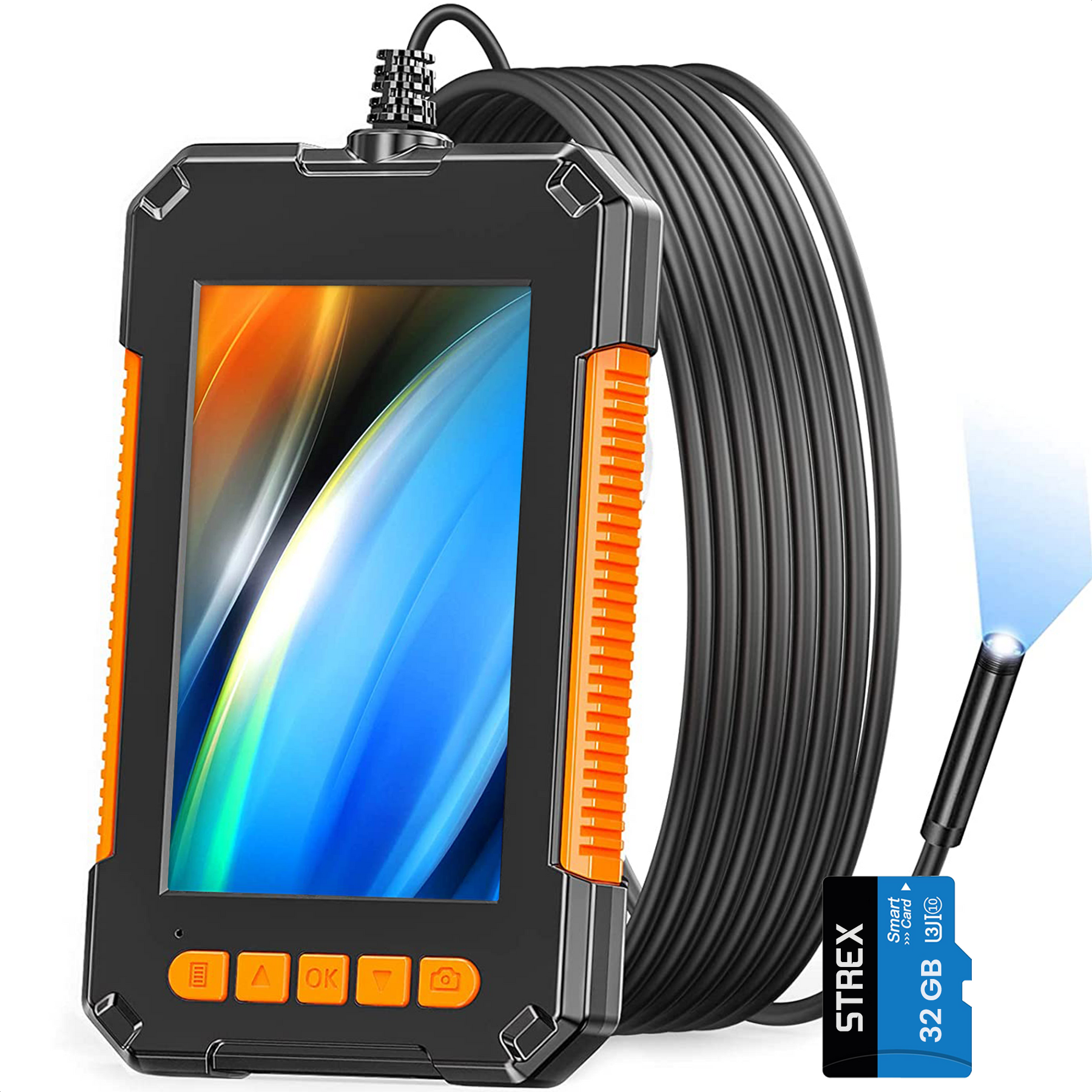 Strex Inspectiecamera met Scherm 10M - 1080P HD - 4.3 inch LCD scherm - IP67 Waterdicht - LED Verlichting - Endoscoop - Inspectie Camera - Incl. 32gb microSD