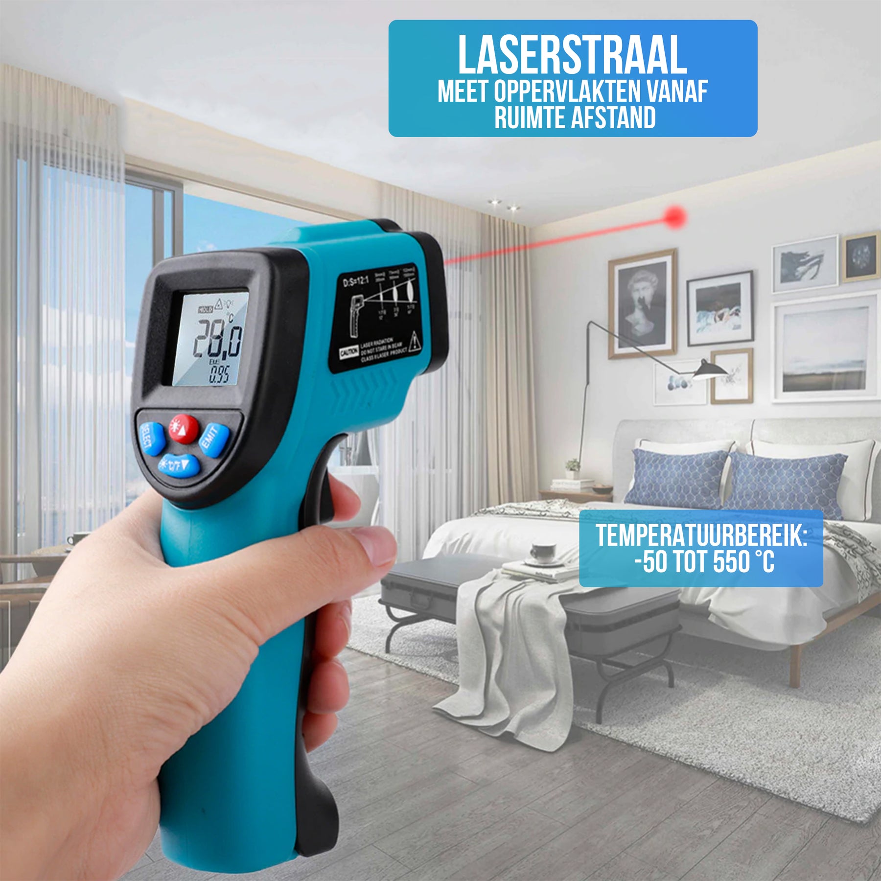 Strex Digitale Infrarood Thermometer - Bereik -50 t/m +550 °C - IR Thermometer - Warmtemeter