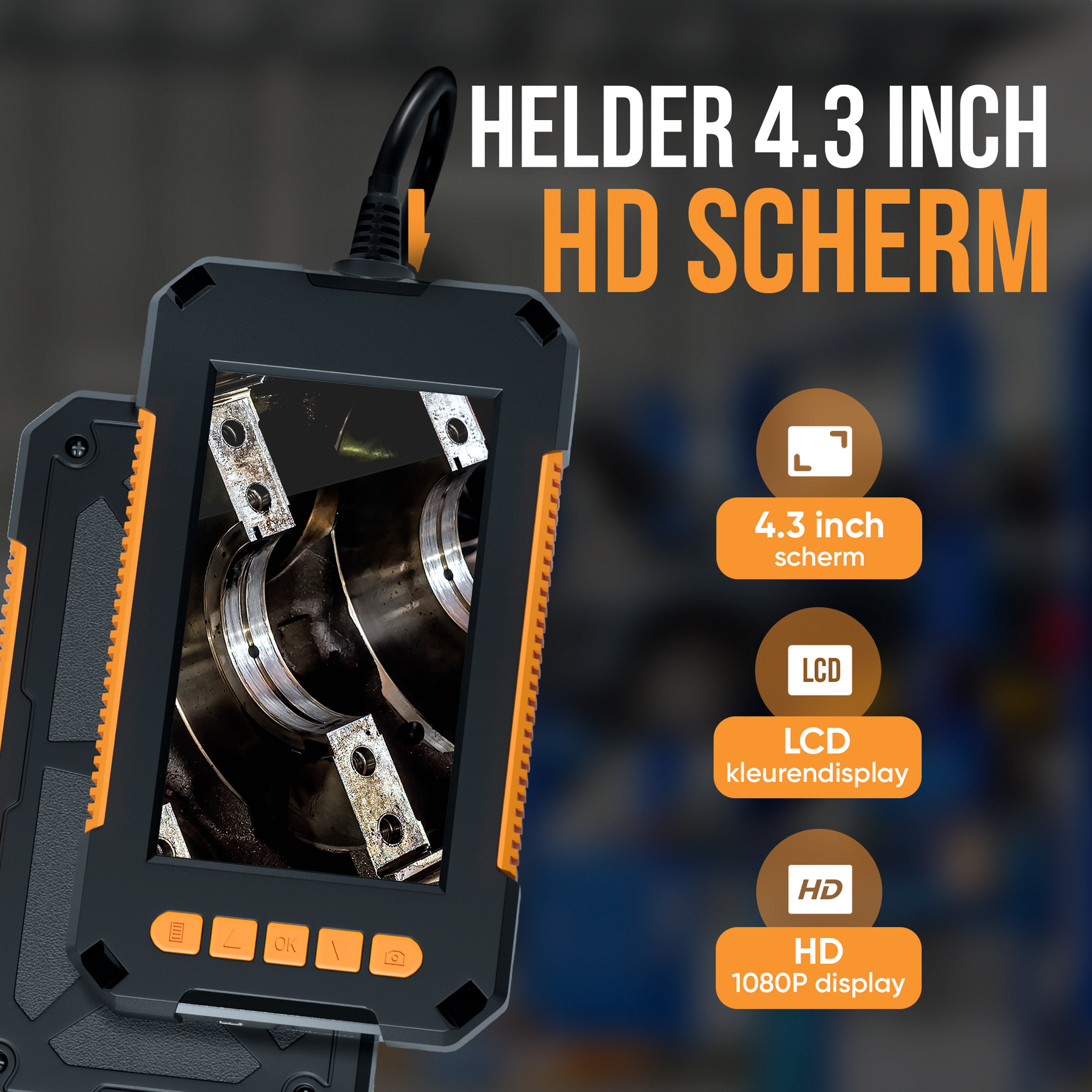Strex Inspectiecamera met Scherm 5M - 1080P HD - 4.3 inch LCD scherm - IP67 Waterdicht - LED Verlichting - Endoscoop - Inspectie Camera - Incl. 32gb microSD