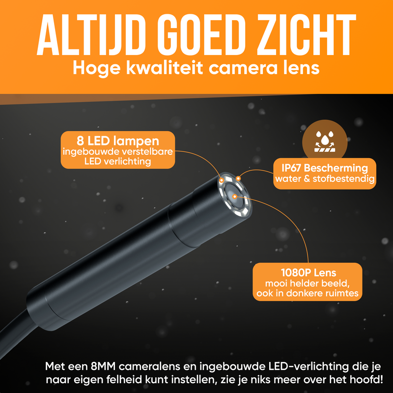 Strex Inspectiecamera met Scherm 5M - 1080P HD - 4.3 inch LCD scherm - IP67 Waterdicht - LED Verlichting - Endoscoop - Inspectie Camera - Incl. 32gb microSD