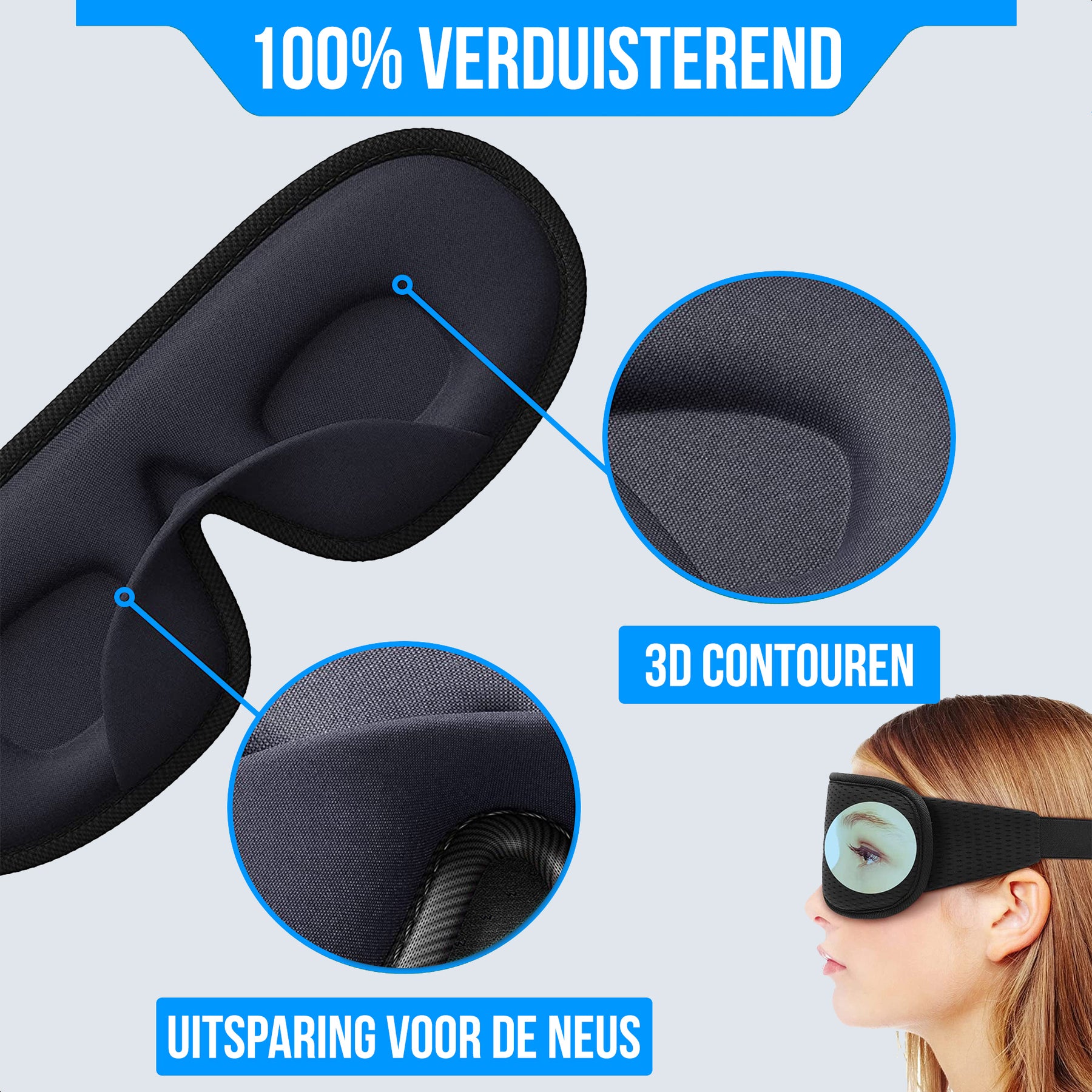 Strex Luxe Slaapmasker - 3D Ergonomisch - 100% Verduisterend - Traagschuim - Slaap Masker - Oog Masker