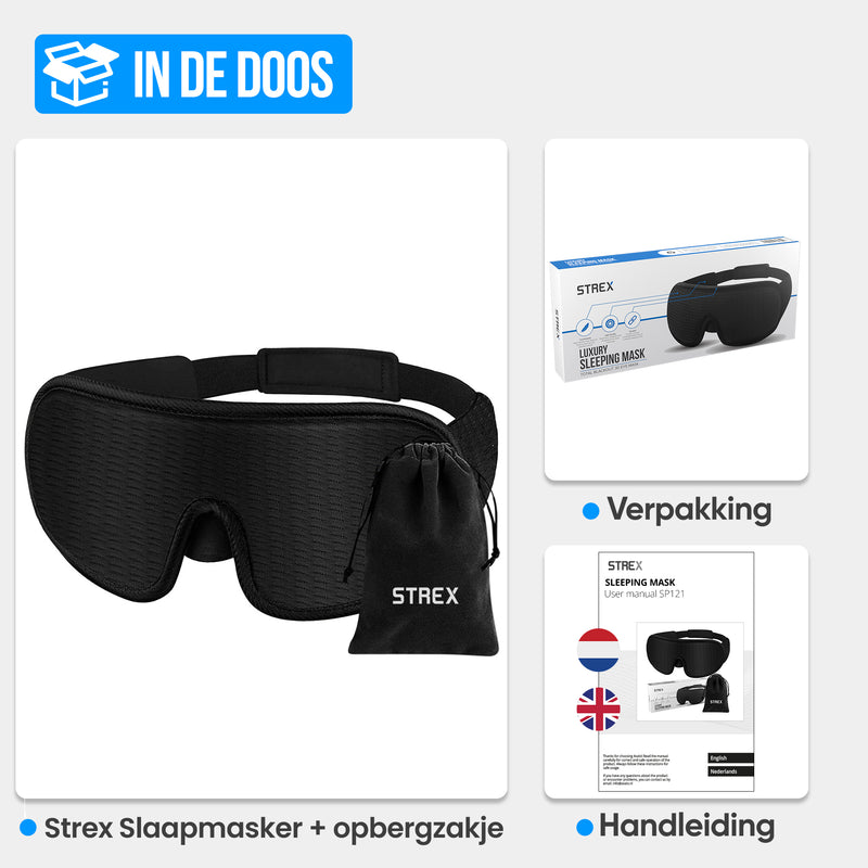Strex Luxe Slaapmasker - 3D Ergonomisch - 100% Verduisterend - Traagschuim - Slaap Masker - Oog Masker