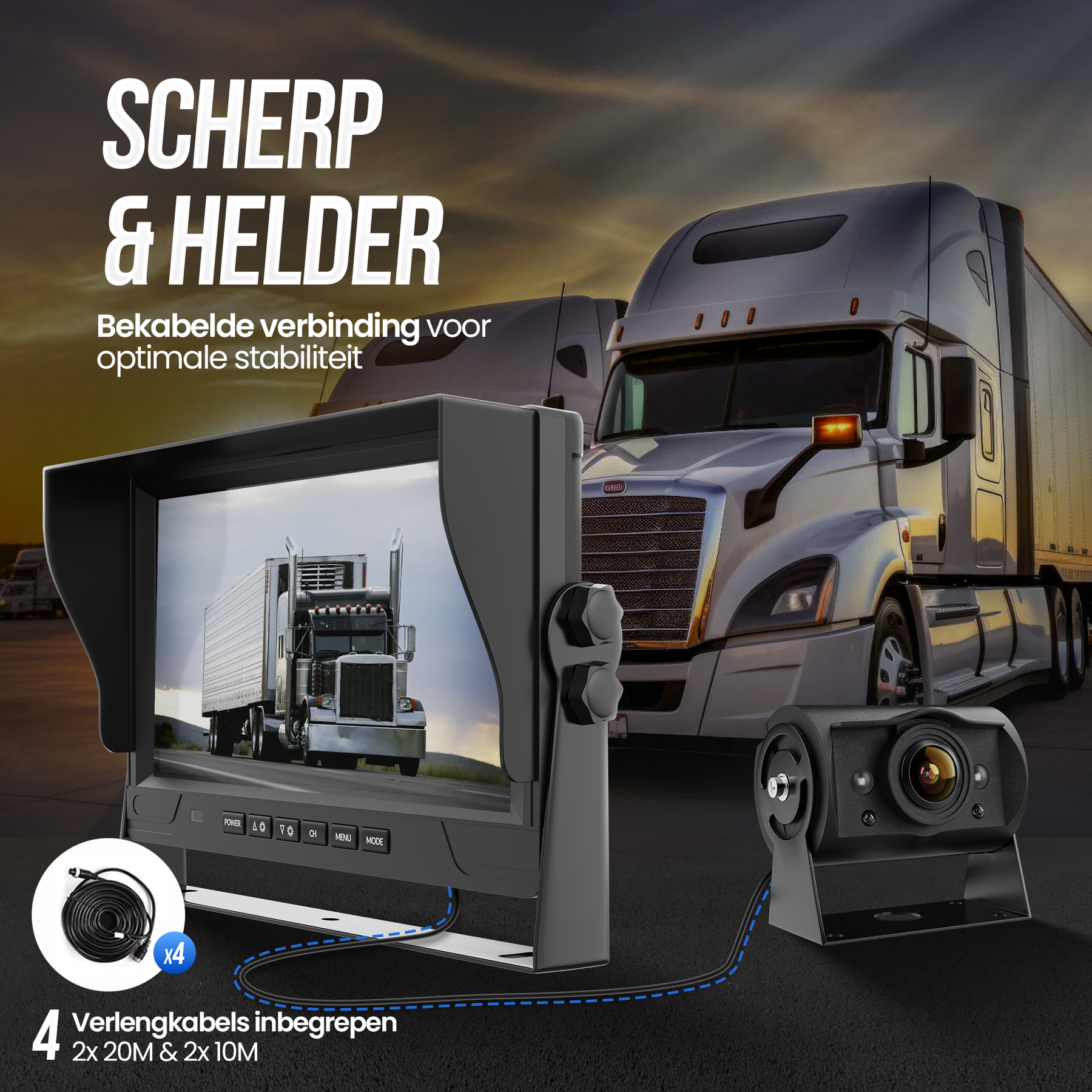 Strex Achteruitrijcamera Set Bedraad Met 4 Camera's (tegelijk bekijken) - 9" Scherm - 18LED Nachtzicht 15m - IP66 Waterdicht - Achteruitrij Camera