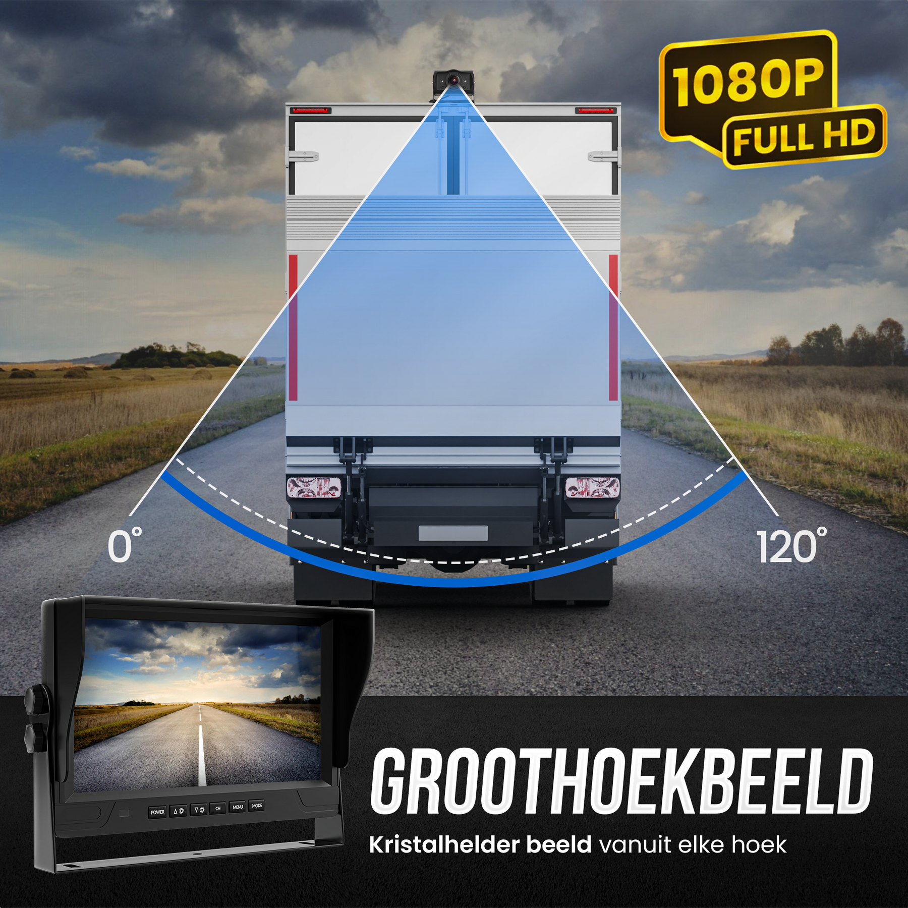 Strex Achteruitrijcamera Set Bedraad Met 4 Camera's (tegelijk bekijken) - 9" Scherm - 18LED Nachtzicht 15m - IP66 Waterdicht - Achteruitrij Camera
