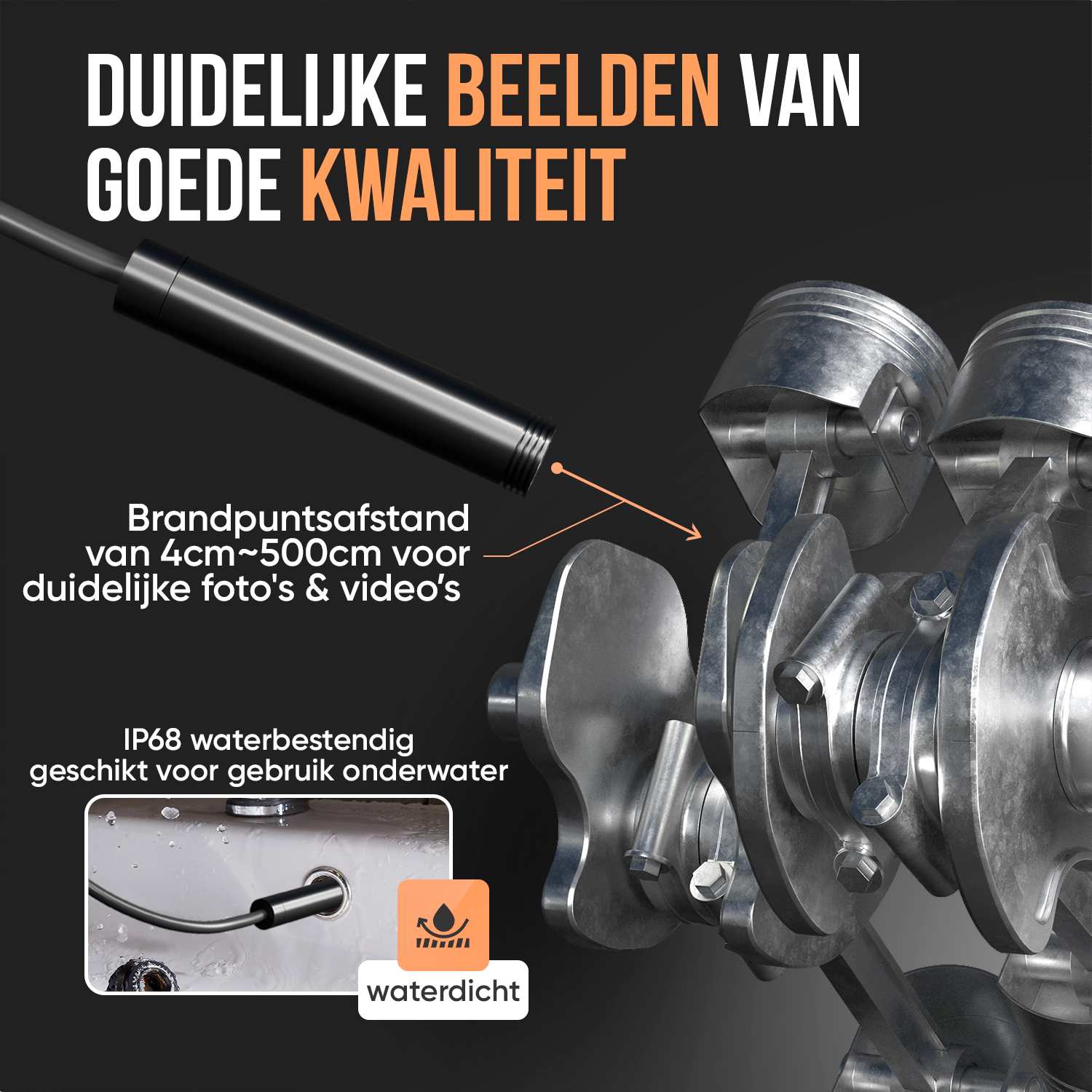 Strex Inspectiecamera 10M - Android/IOS - IP68 Waterdicht - 1080P HD - LED Verlichting - Endoscoop - Inspectie Camera - Inspecteren Met Telefoon