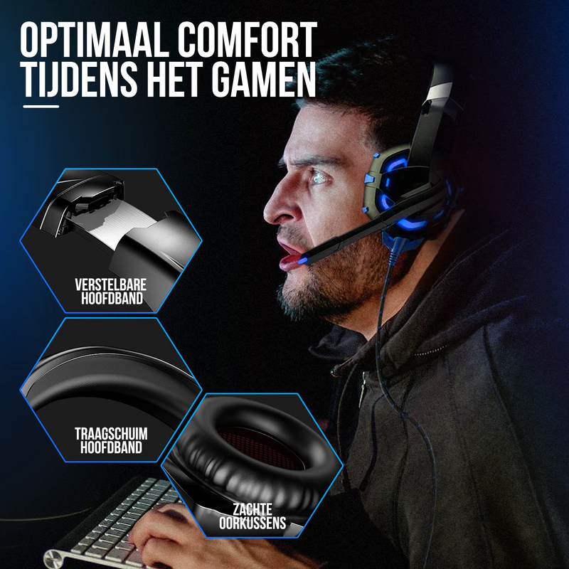 Strex Gaming Headset met Microfoon Blauw - PC + PS4 + PS5 + Xbox One + Xbox Series