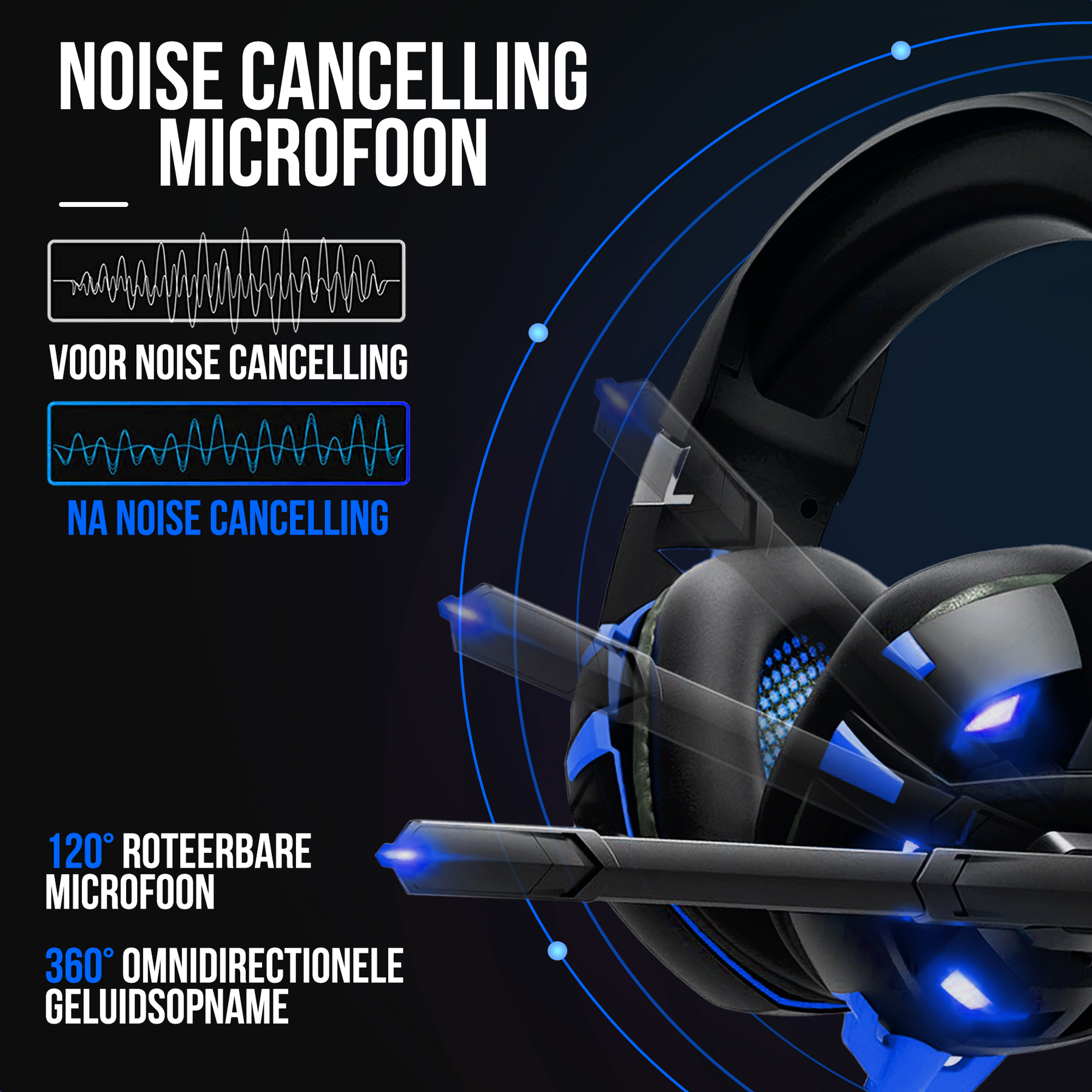 Strex Gaming Headset met Microfoon Blauw - PC + PS4 + PS5 + Xbox One + Xbox Series