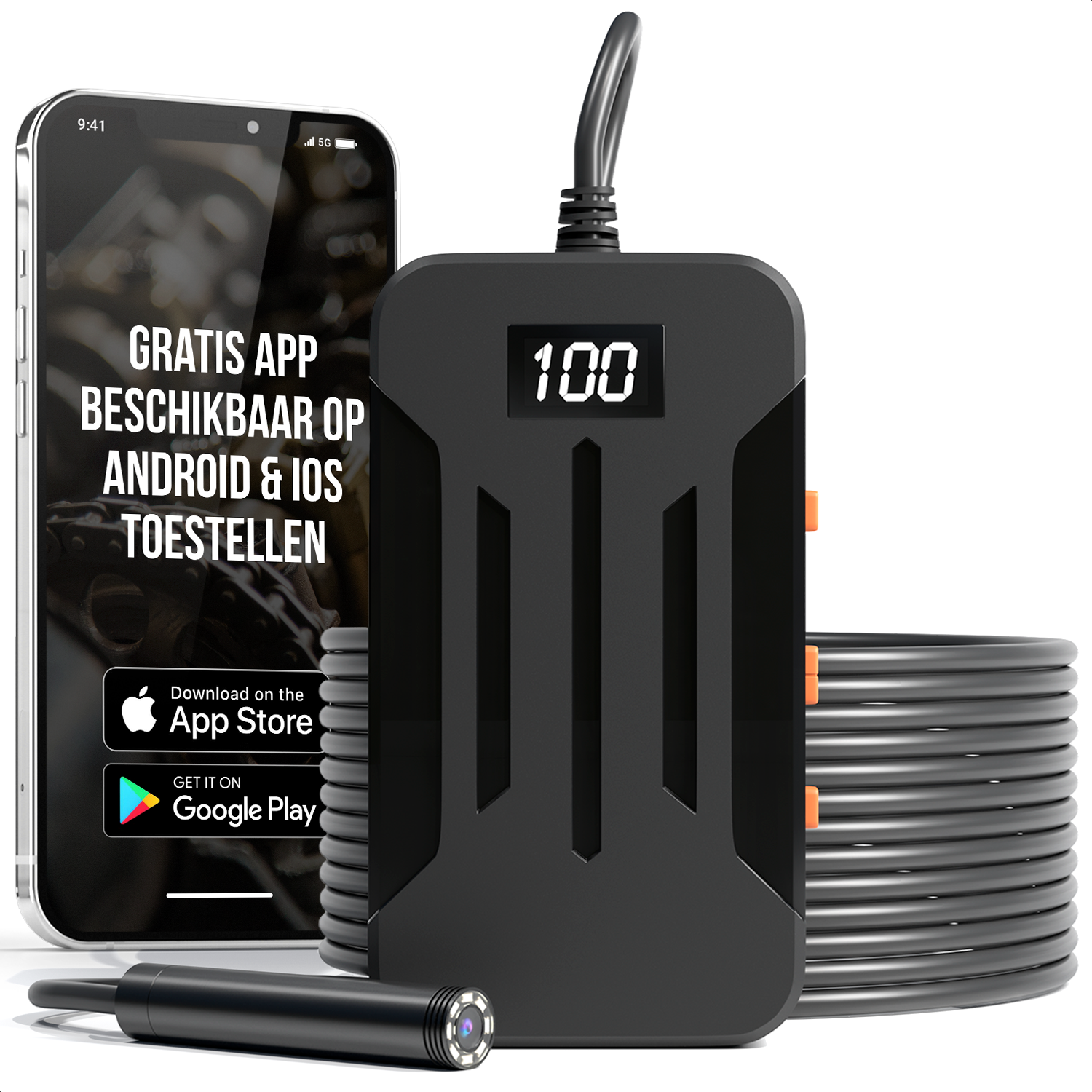 Strex Inspectiecamera 5M - Android/IOS - IP68 Waterdicht - 1080P HD - LED Verlichting - Endoscoop - Inspectie Camera - Inspecteren Met Telefoon
