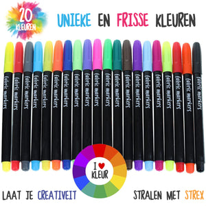 Strex Textielstiften - 20 stuks - Kleding stiften - Textielmarkers - Textiel Stiften