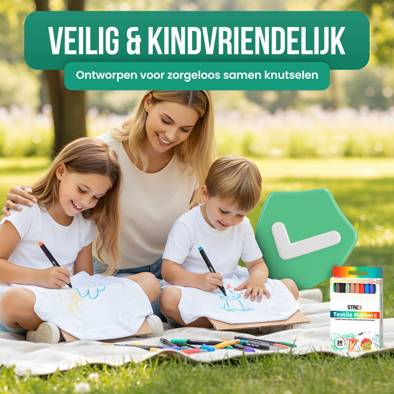 Strex Textielstiften - 20 stuks - Kleding stiften - Textielmarkers - Textiel Stiften