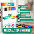 Strex Textielstiften - 20 stuks - Kleding stiften - Textielmarkers - Textiel Stiften