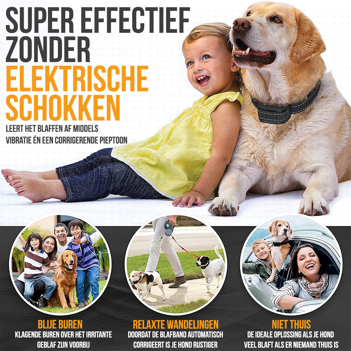 Strex Anti Blafband voor Honden - 3-60KG - Zonder Schok - Vibratie en Audio - Anti Blaf Band