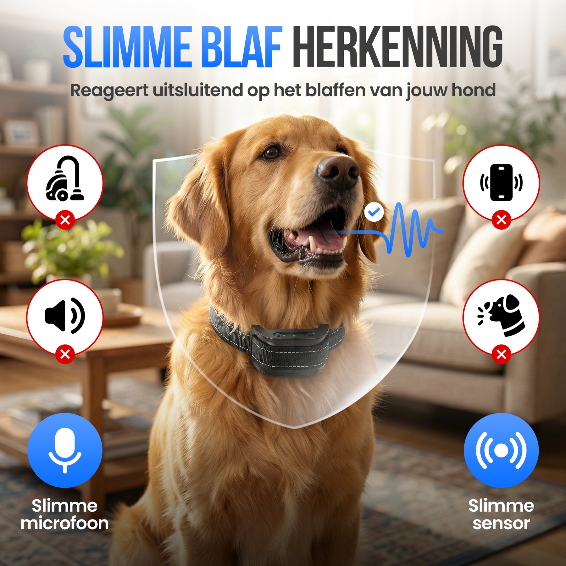 Strex Anti Blafband voor Honden - 3-60KG - Zonder Schok - Vibratie en Audio - Anti Blaf Band