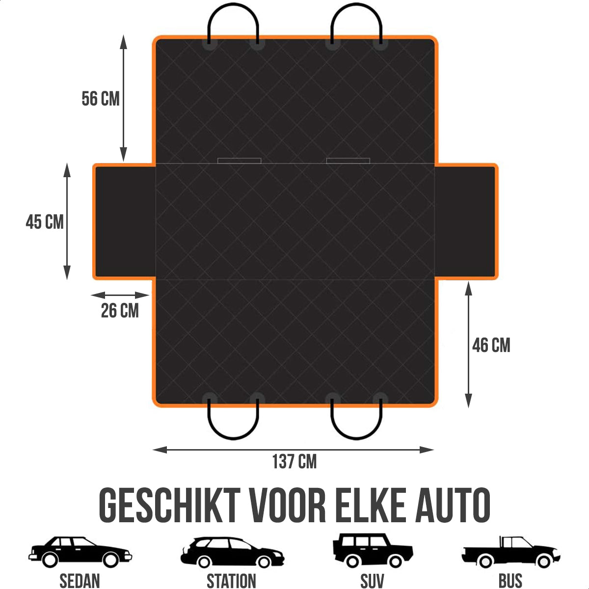 Strex Hondendeken Auto Achterbank en Kofferbak - 137 x 147 CM - Beschermhoes - Hondenkleed - Honden Deken Auto Achterbank - Incl. Hondenriem En Opbergzak
