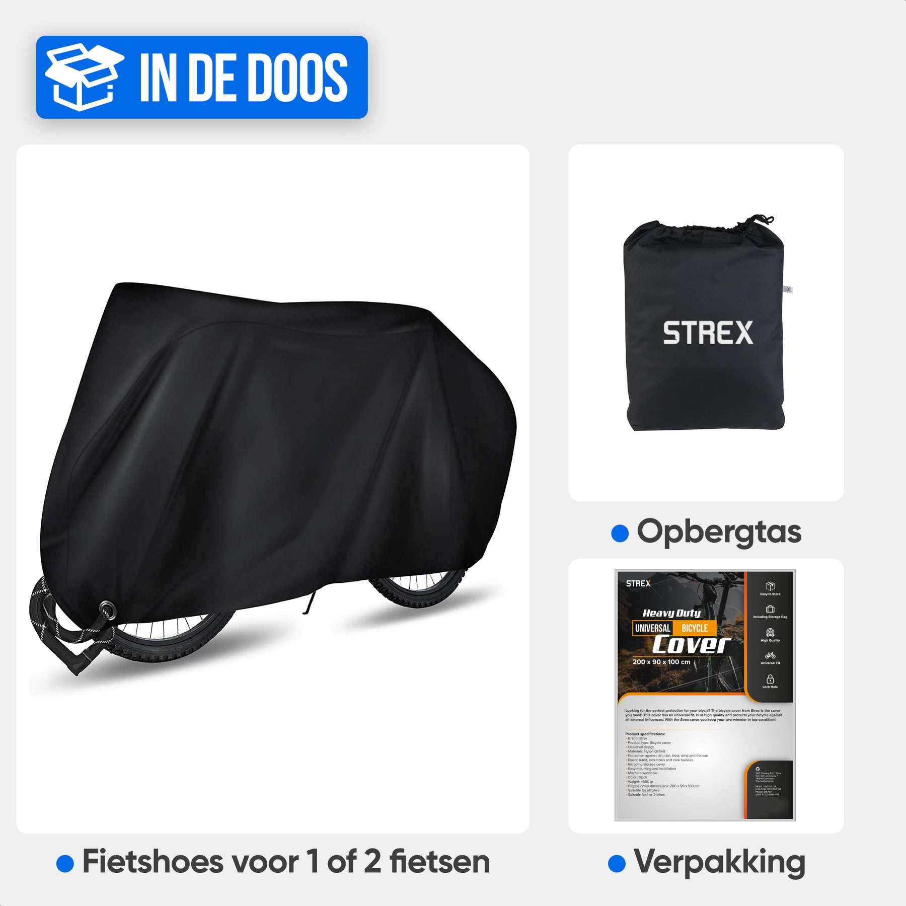 Strex Fietshoes Universeel voor alle Fietsen - Waterdicht Ultra Sterk Oxford - Fiets Hoes voor 1/2 Fietsen - Incl. Opbergzak