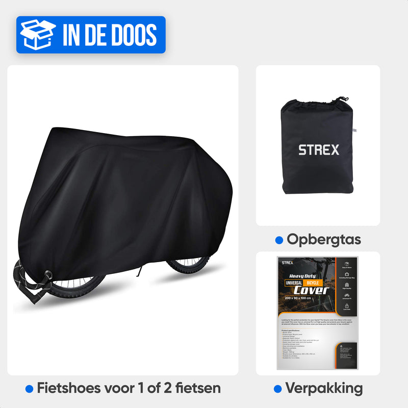 Strex Fietshoes Universeel voor alle Fietsen - Waterdicht Ultra Sterk Oxford - Fiets Hoes voor 1/2 Fietsen - Incl. Opbergzak