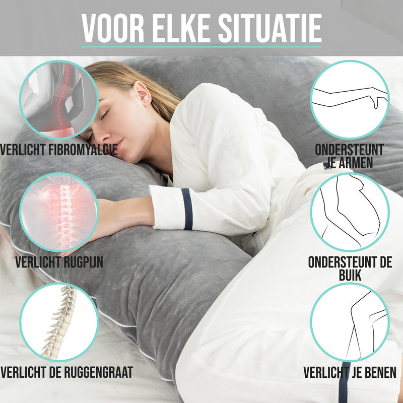 Strex Zwangerschapskussen XXL - 280cm - Afneembare Hoes - Zijslaapkussen / Body Pillow / Lichaamskussen / Voedingskussen