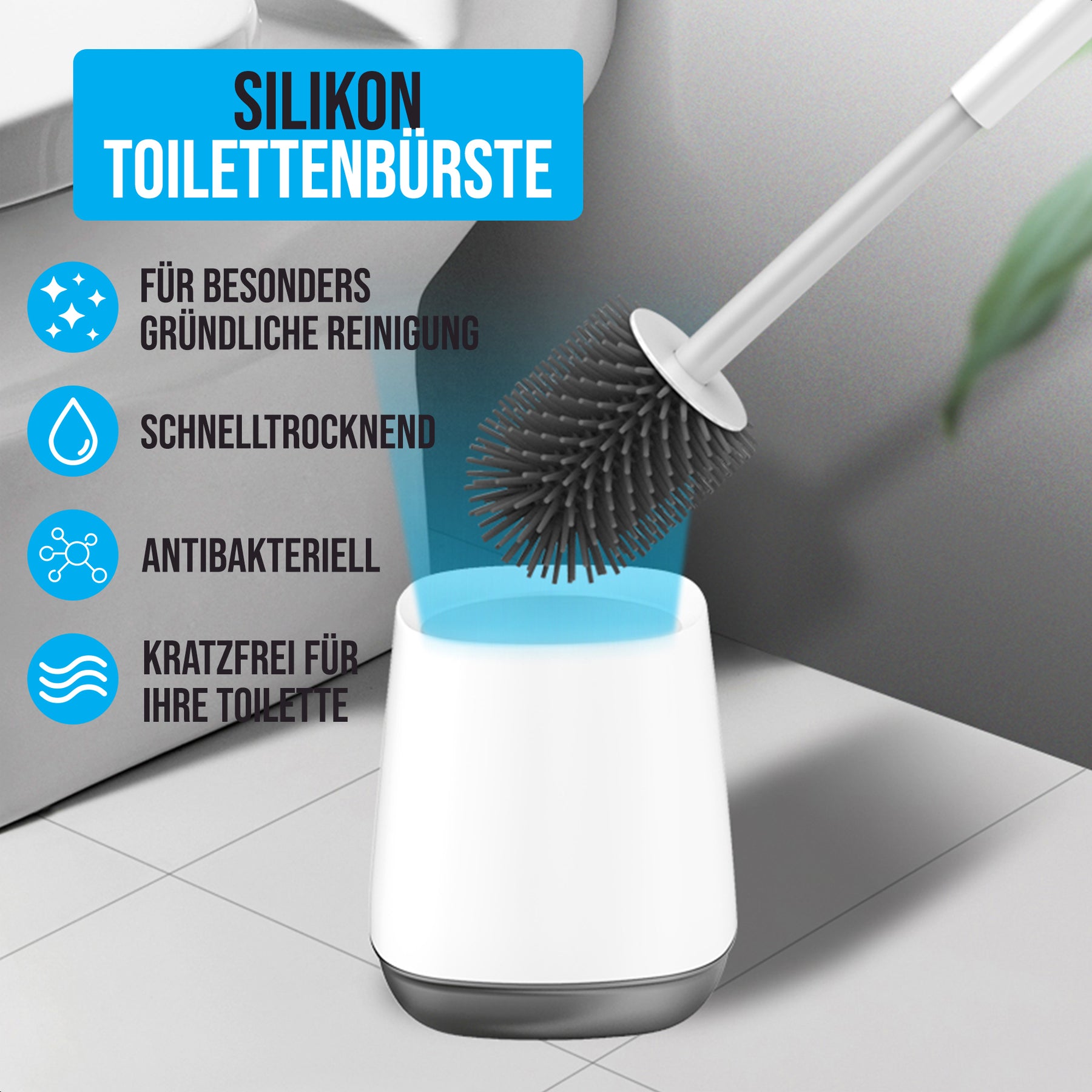 Strex Toiletborstel Siliconen met Houder - Sneldrogend, Hygiënisch & Antibacteriële Werking - WC Borstel - Toilet Borstel Houder