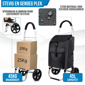 Strex Boodschappentrolley met Wielen - Opvouwbaar - Afneembare Boodschappentas - Boodschappenwagen