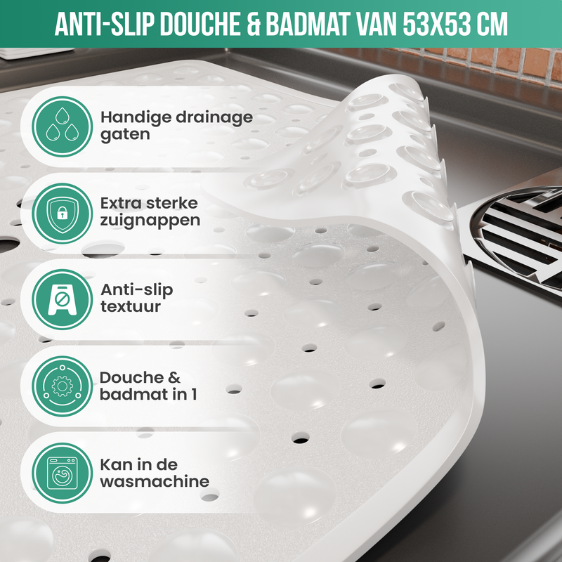 Strex Badmat / Antislipmat Douche - 53x53CM - Met Zuignappen - Douchemat Antislip voor Douche - Badkamermat