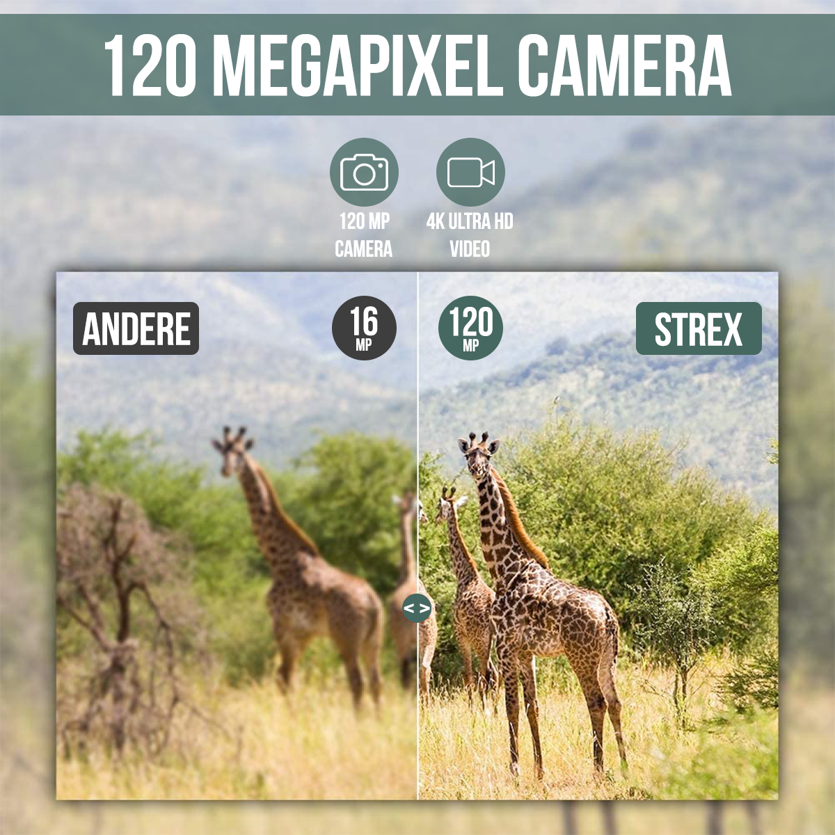 Strex Wildcamera met WiFi en Nachtzicht - 120MP 4K ULTRA HD - Waterdicht - Incl. 32 GB SD - Wild Camera