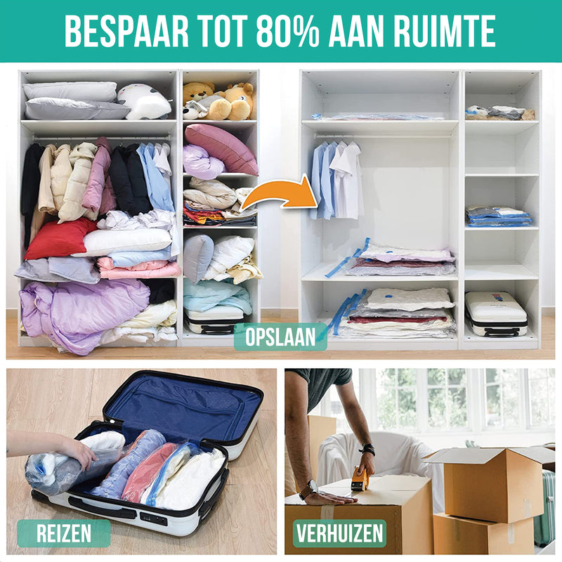 Strex Vacuumzakken Dekbedden & Kleding - 14 Stuks / 4 Maten - Reiszakken / Vacumeerzakken - Incl. Handpomp