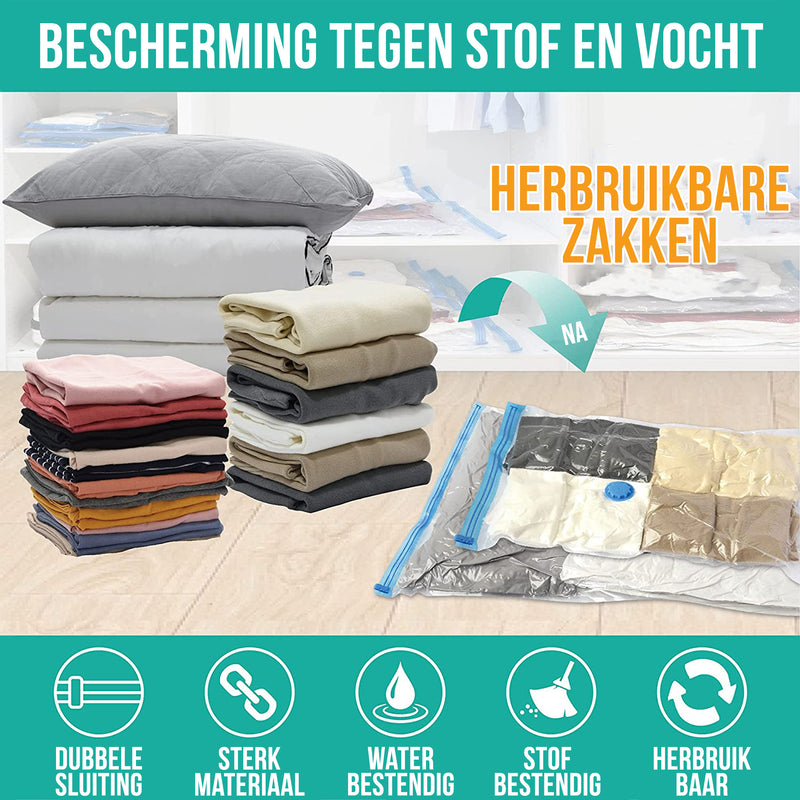 Strex Vacuumzakken Dekbedden & Kleding - 14 Stuks / 4 Maten - Reiszakken / Vacumeerzakken - Incl. Handpomp
