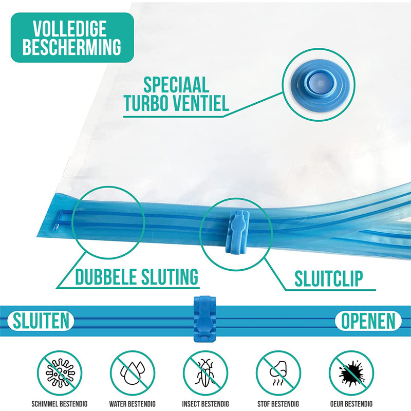 Strex Vacuumzakken Dekbedden & Kleding - 14 Stuks / 4 Maten - Reiszakken / Vacumeerzakken - Incl. Handpomp