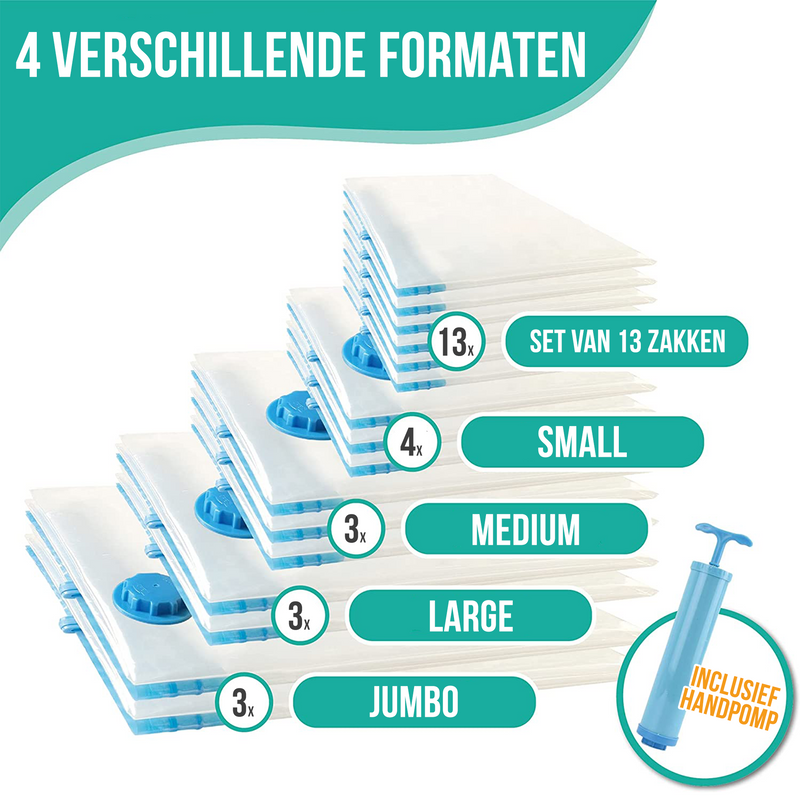 Strex Vacuumzakken Dekbedden & Kleding - 14 Stuks / 4 Maten - Reiszakken / Vacumeerzakken - Incl. Handpomp