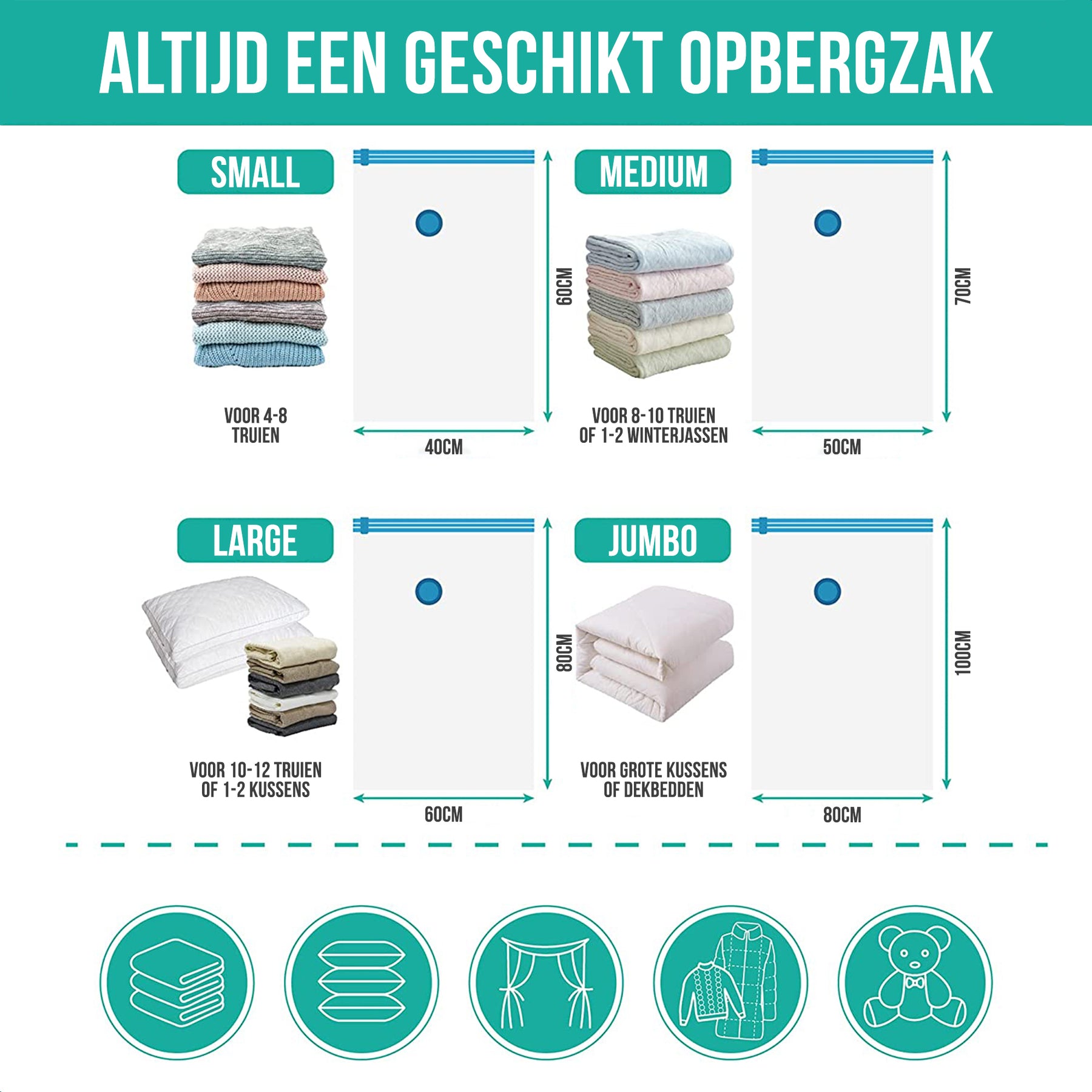 Strex Vacuumzakken Dekbedden & Kleding - 14 Stuks / 4 Maten - Reiszakken / Vacumeerzakken - Incl. Handpomp