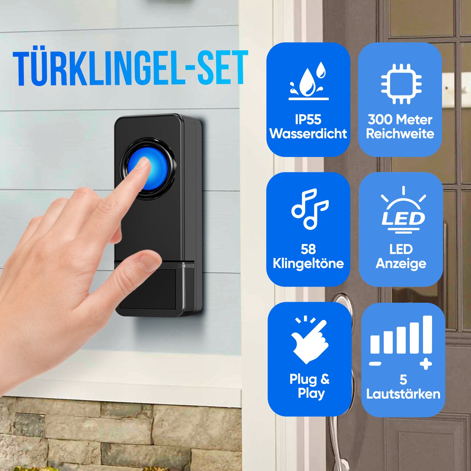 Strex Draadloze Deurbel met 2 Ontvangers Op Batterij - Plug & Play - 300 Meter - 4 Volume / 58 Melodieën - IP55 Waterdicht