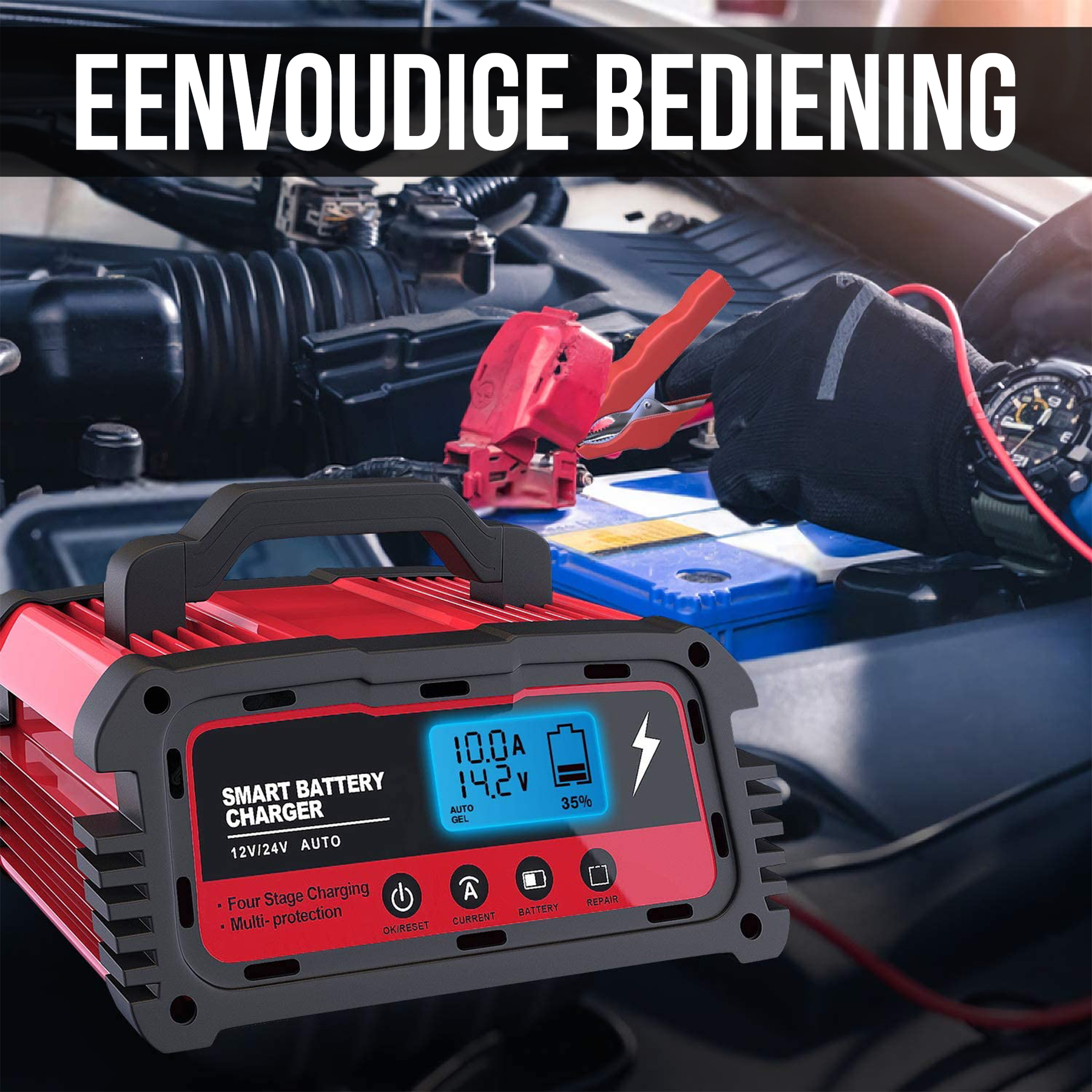 Strex Industriele Acculader - 12/24V 5/10/25A - Reparatiemodus - Druppellader - Accu Lader voor Auto / Motor / Scooter / Boot / Camper