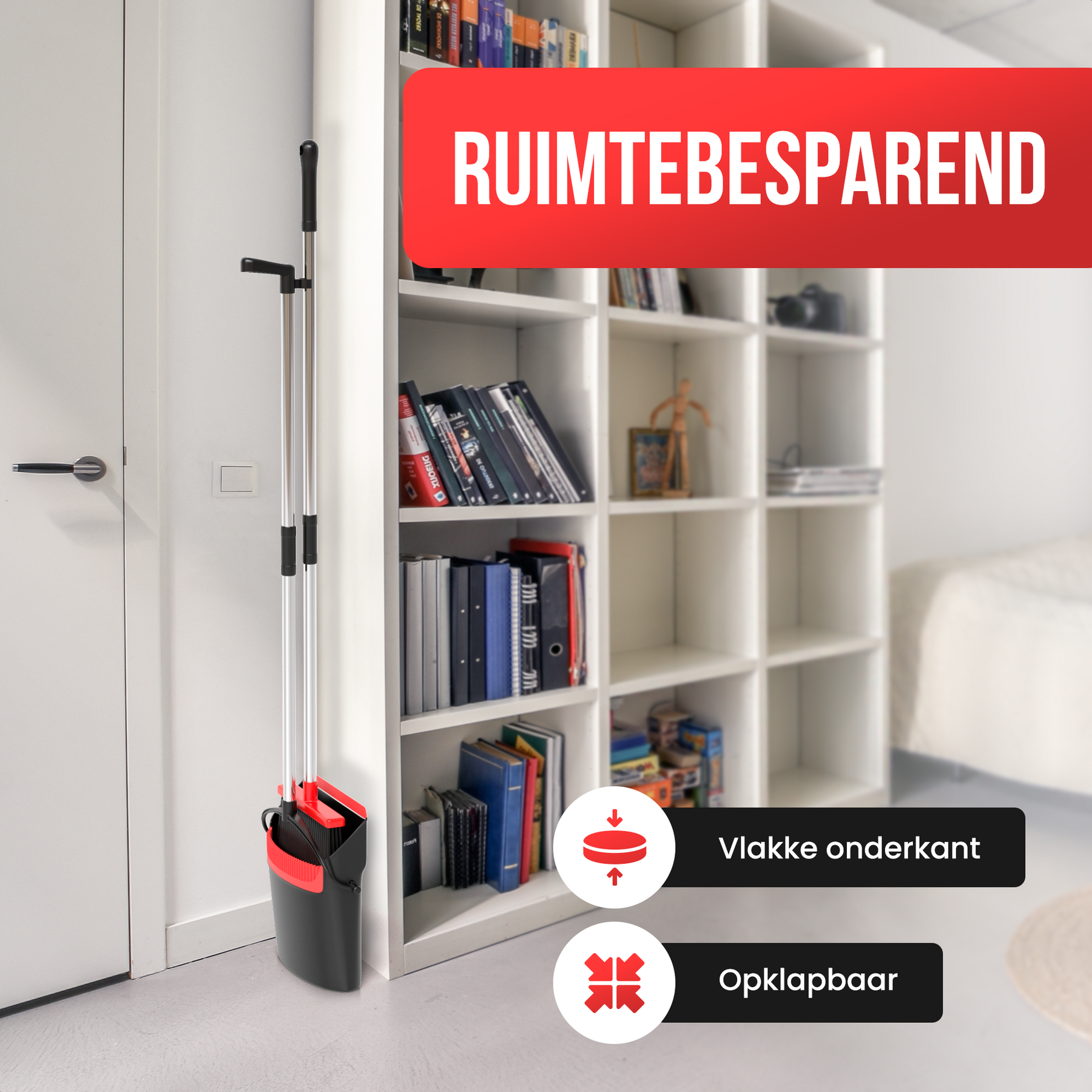 Strex Stoffer en Blik met Lange Steel - Verstelbaar 87-127cm - Ingebouwde Schoonmaaktanden