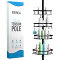 Strex Telescopisch Doucherek Zwart - Verstelbaar 70-275 cm - 4 Mandjes - Robuuste Kwaliteit - Bevestigen zonder Boren of Schroeven - Telescopisch Douche Rek Hoek