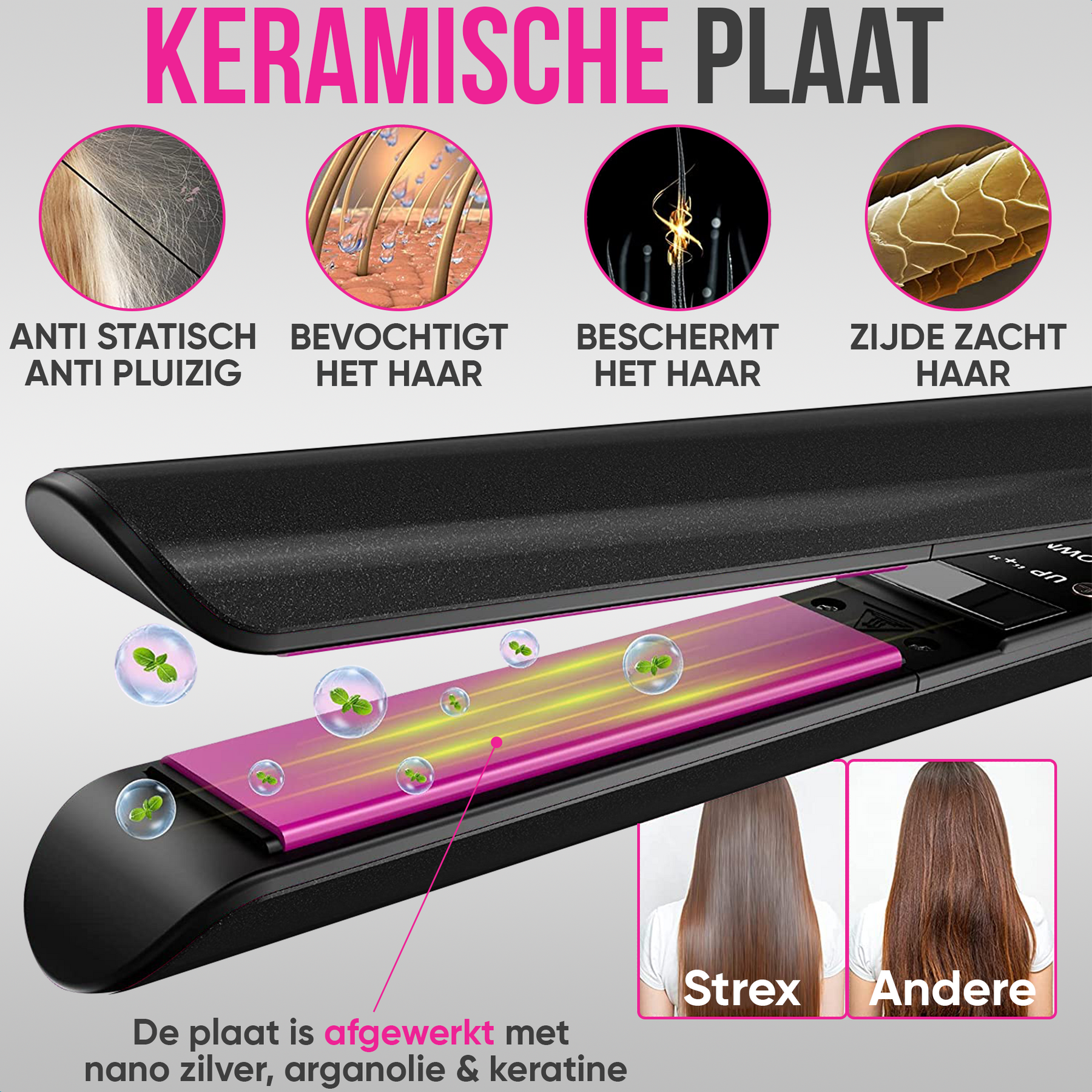 Strex Stijltang - 2 in 1 - Stijlen en Krullen - Keramisch - 120℃/230℃ - Krultang