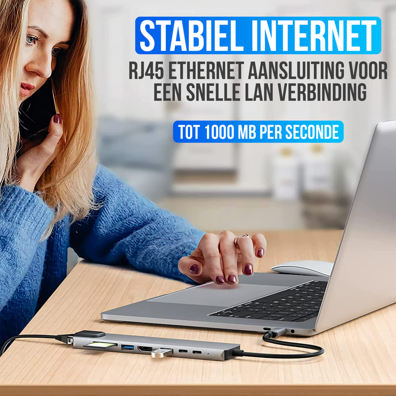 Strex 8 in 1 USB C Hub - Docking Station - USB Splitter - 4K HDMI - USB A - USB C - Ethernet - Micro SD - Geschikt voor Laptop, Macbook, Windows
