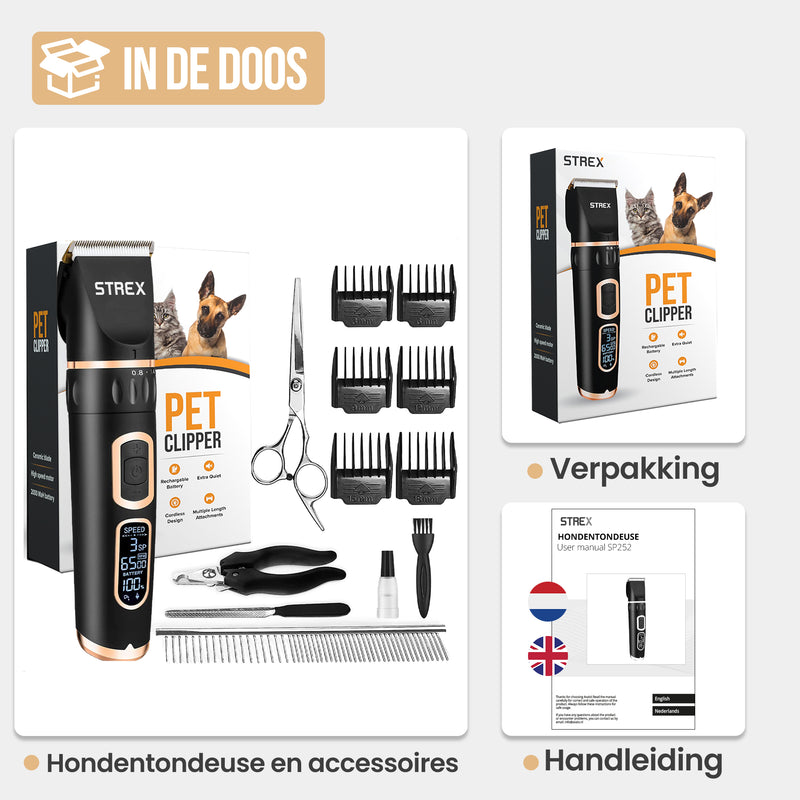 Strex Hondentondeuse / Dieren Tondeuse Extra Stil - Draadloos - 5 Standen - Hondentrimmer Voor Alle Vachten - Ook Voor Katten