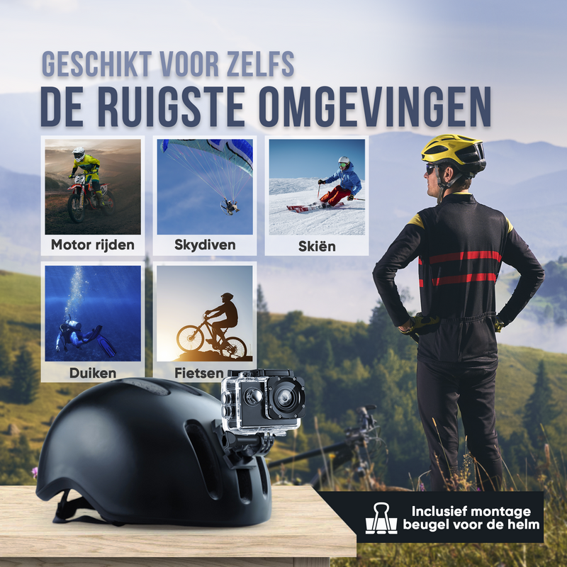 Strex Action Camera 4K 16MP - 60FPS / 30M Waterdicht / WiFi - Inclusief Accessoires - Actiecamera - Onderwatercamera
