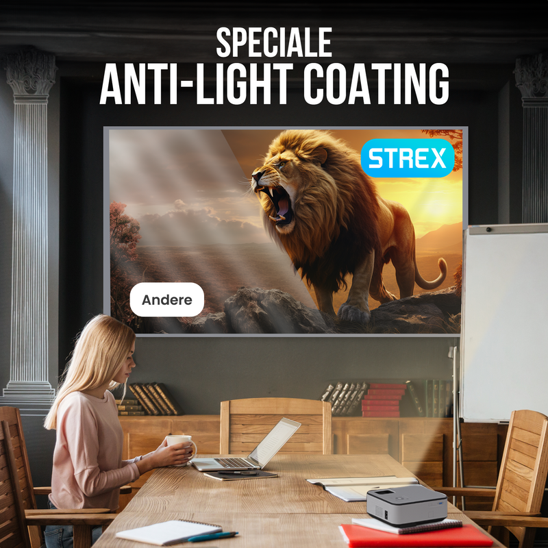 Strex Projectiescherm - Beamerscherm - 100 Inch - 16:9 - Projectiedoek - 160° Kijkhoek - Inclusief Bevestigingsmateriaal - 220x120 CM
