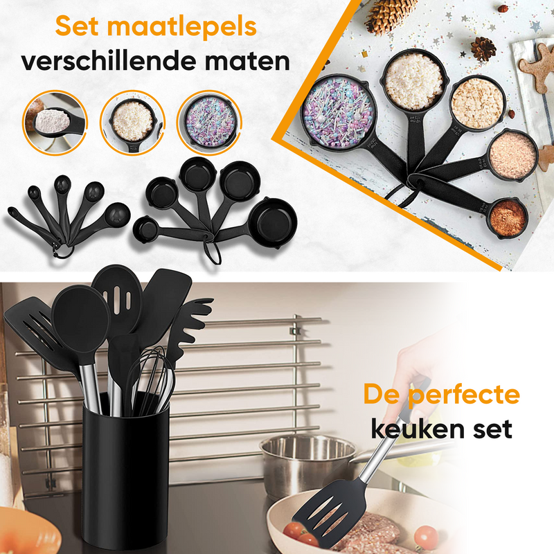 Strex Keukengerei Set met Houder 43 delig - Hittebestendig / BPA Vrij / Siliconen - Keuken Gerei
