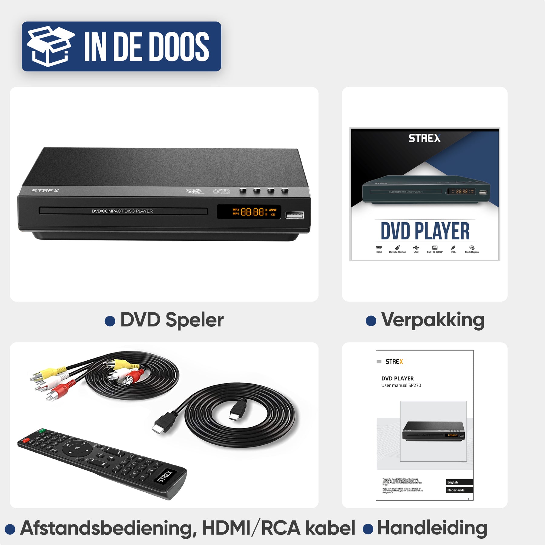Strex DVD Speler Met HDMI - Full HD 1080P - Afstandsbediening - USB - HDMI/RCA - Regio Vrij - Zwart