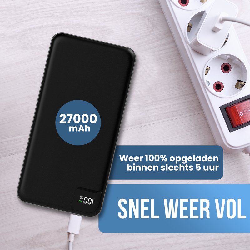 Strex Powerbank - 27.000 mAh - 22.5W Snellader - USB-A/USB-C - LED Indicatie - Universele Powerbank voor o.a. iPhone/Samsung