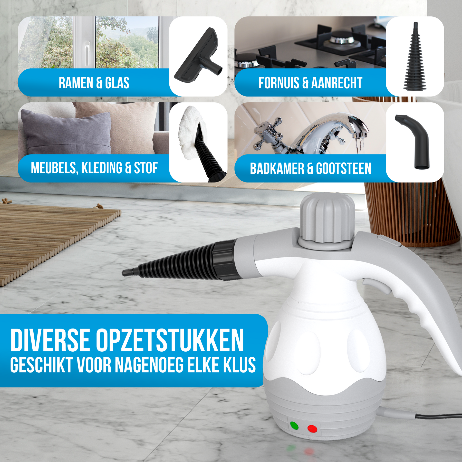 Strex Stoomreiniger Extra Krachtig - 1200W 4bar - Alles-in-één Multifunctionele Handstomer - Vlekkenreiniger